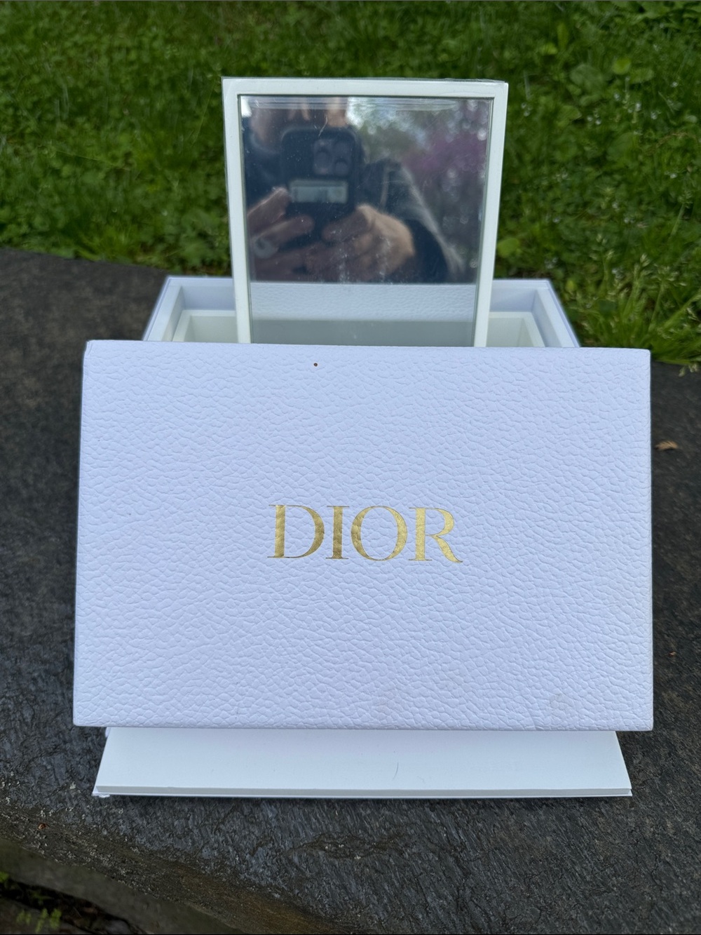 Dior makeup or jewelry case with mirror on backside of lid